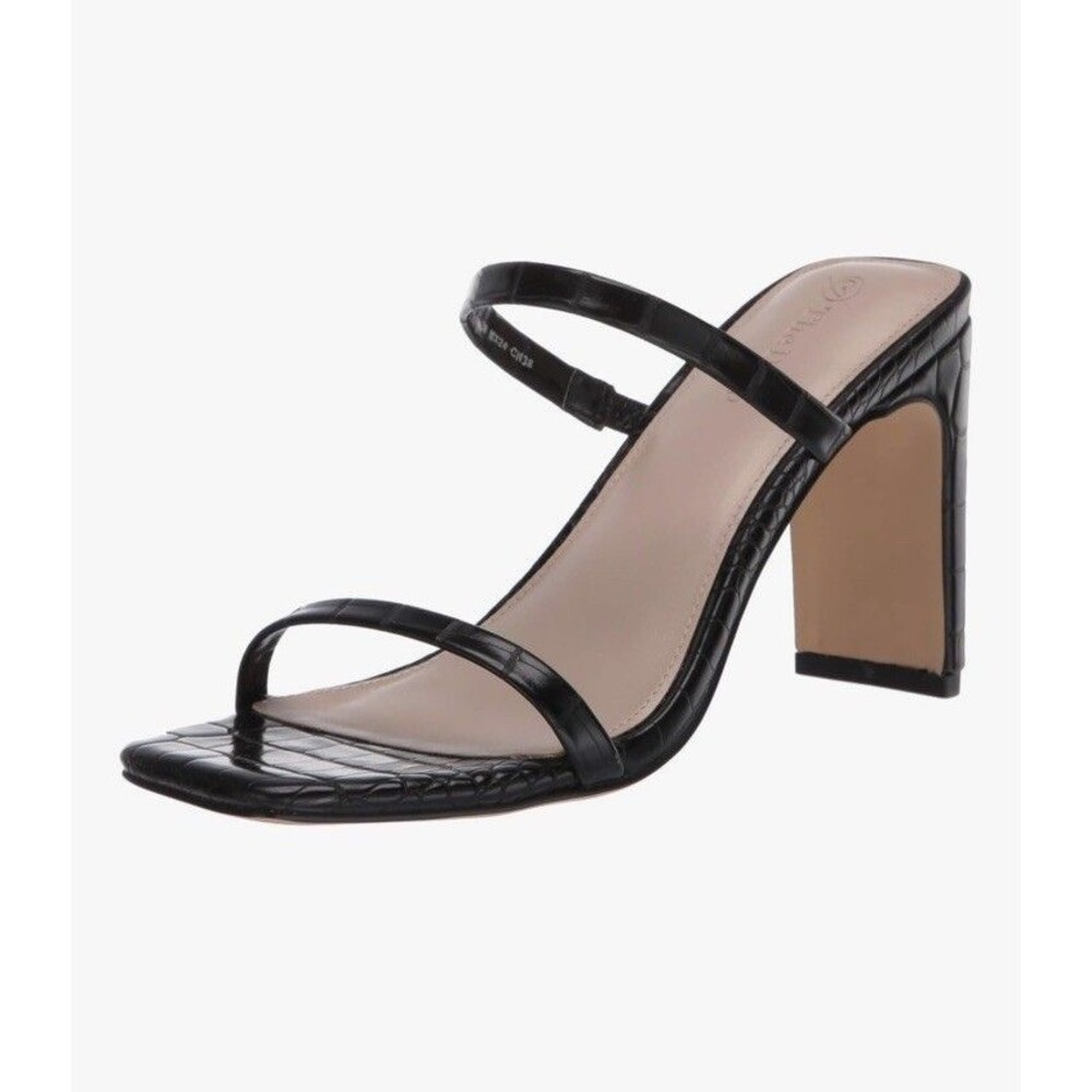 NWT The Drop Women's Avery Square Toe Two Strap High Heeled Sandal Sz 7.5 Black